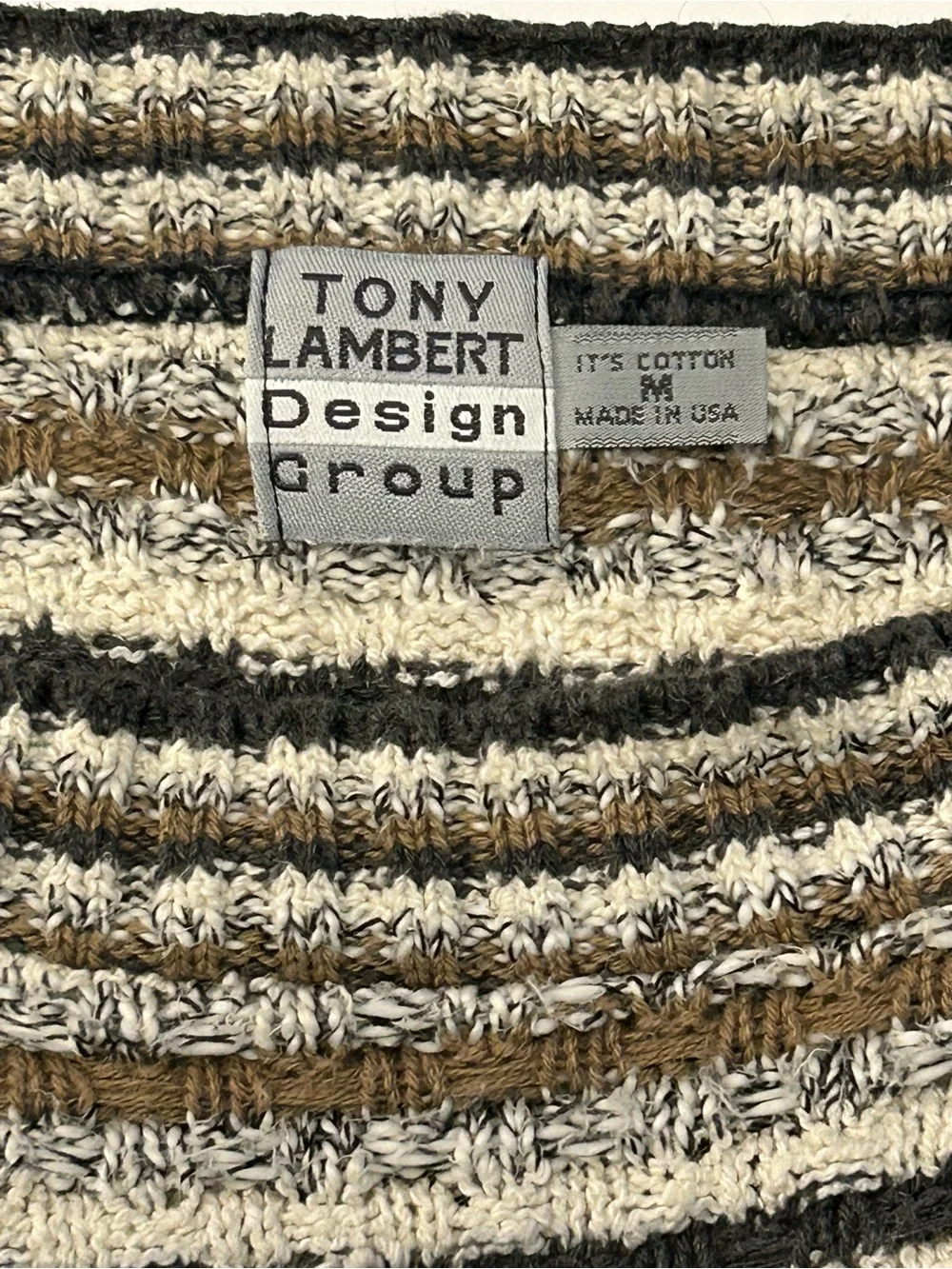 Retro Unisex Tony Lambert Striped Crewneck Knit Sweater SZ L Grandpacore Urban